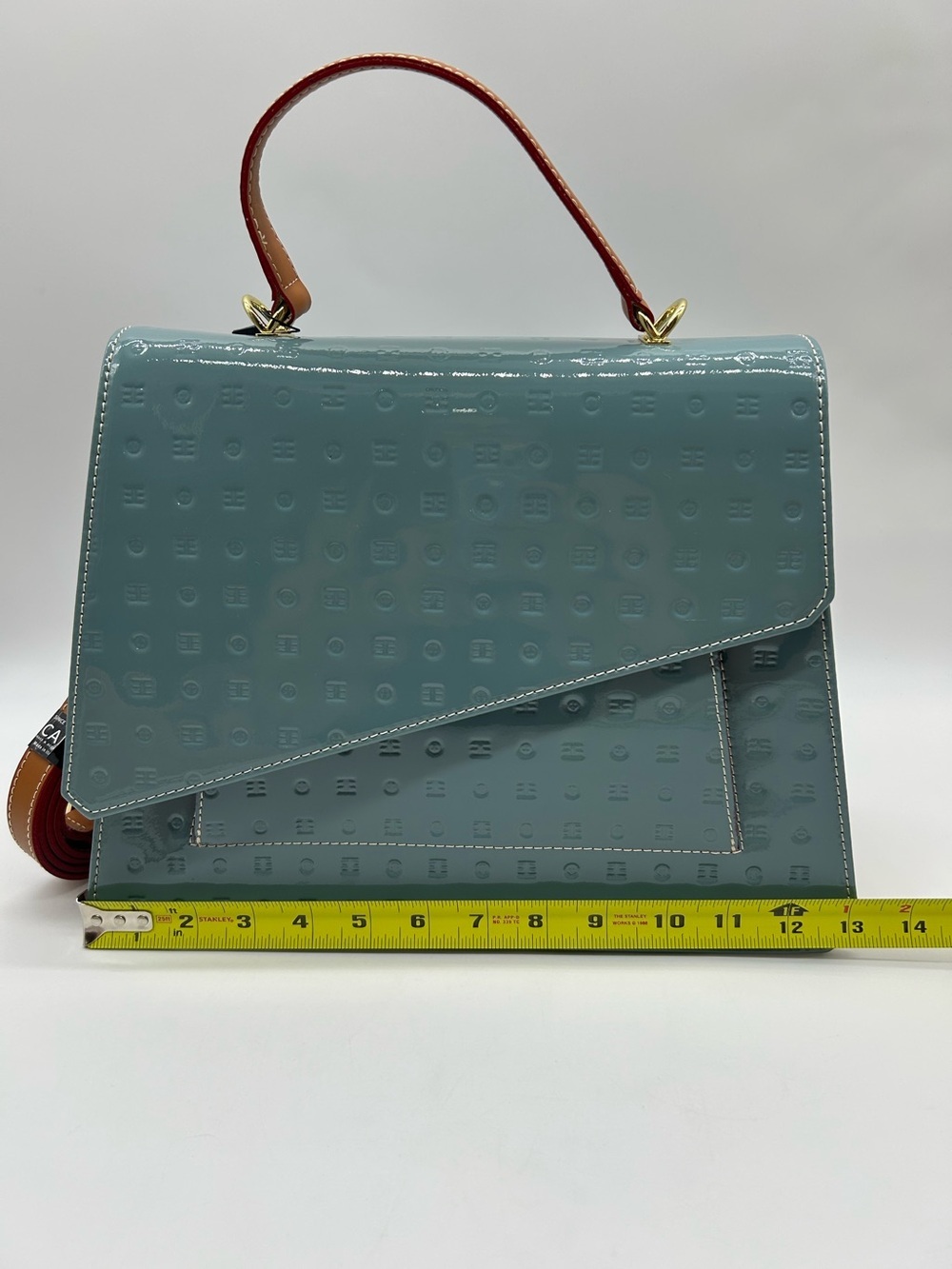 Arcadia Patent Leather Crossbody Bag Blue Tan Made in Italy New With Tag - Picture 10 of 15